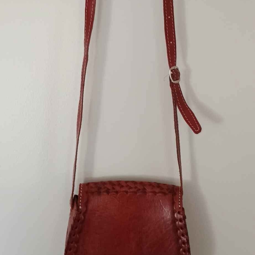 Authentic Vintage Mexican Leather Handmade Embossed Weaved Crossbody Bag - Picture 2 of 6